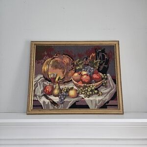 Vintage Framed Needlepoint Tapestry Fruit Still Life Art